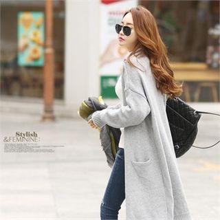 V-neck Long Cardigan Gray - One Size