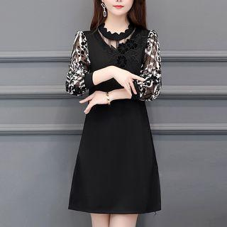 Flower Detail Long-sleeve A-line Dress