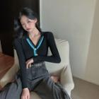 Color-block Knit Long-sleeve Top