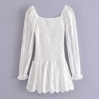 Puff-sleeve Smocked A-line Eyelet Lace Dress