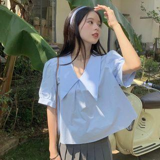 Short-sleeve Plain Blouse / Mini A-line Pleated Skirt