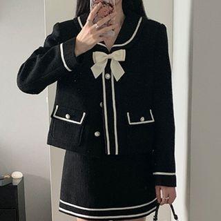 Set : Tweed Jacket + High-waist A-line Skirt