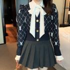 Tie-neck Shirt / Rabbit Print Cardigan