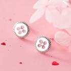 Rhinestone Accent Button Earrings 1 Pair - S925 Silver - One Size