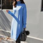 Turtle-neck Wool Blend Midi Sweater Dress