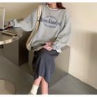 Long-sleeve Mock Two-piece Printed Sweatshirt / Plain Midi Skirt