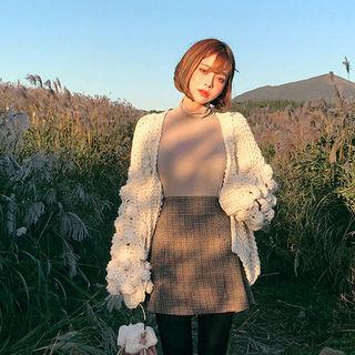 Pom Pom Wool Blend Chunky Cardigan