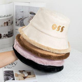 Fluffy Trim Lettering Embroidered Bucket Hat
