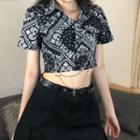 Short Sleeve Patterned Print Cropped Shirt