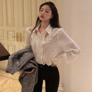 Ruffle Trim Shirt As Shown In Figure - One Size