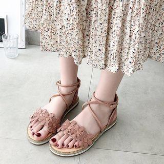 Floral Strap Crossed Strap Sandals