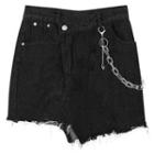 High-waist Irregular Frayed Chain Denim Skirt
