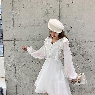 Puff-sleeve Ruffled A-line Mini Dress
