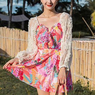 Long-sleeve Floral Lace Swimdress