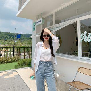 Set: Dip-back Shirt + Lace-trim Camisole Top
