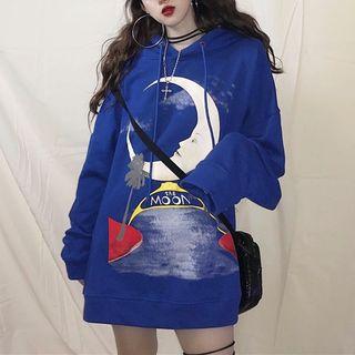 Moon Print Oversized Hoodie