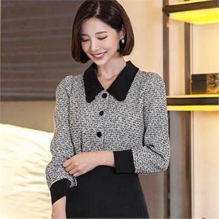 Contrast-trim Textured Blouse