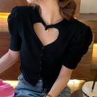 Short-sleeve Cutout Cropped T-shirt Black - One Size