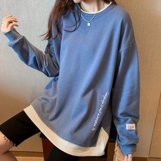 Mock Two-piece Long-sleeve Lettering Sweatshirt