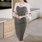 Lace Elbow-sleeve Panel Sheath Dress