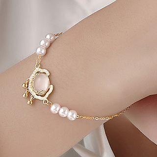 Lock Cat Eye Stone Faux Pearl Sterling Silver Bracelet