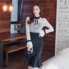 Mock Two-piece Lace Midi Sheath Dress
