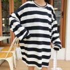 Puff-sleeve Striped Long Pullover
