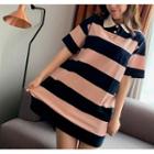 Short-sleeve Mini Striped Knit Polo Dress