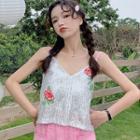 Floral Embroidered Sequined Camisole Top As Shown In Figure - One Size