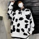 Long Sleeve Round Neck Cow Jacquard Sweater