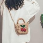 Cherry Applique Woven Crossbody Bag
