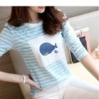 Whale Print Striped Long-sleeve T-shirt