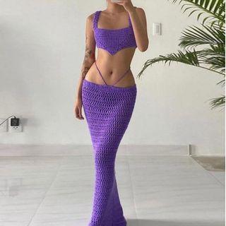Set: Sleeveless Crop Knit Top + Maxi Skirt