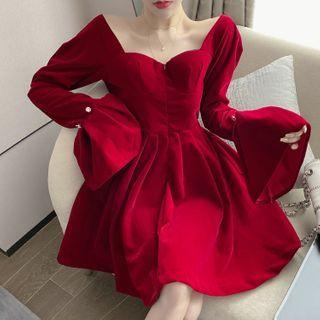 Rhinestone Mesh Panel Mini A-line Dress