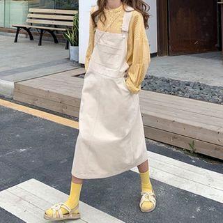 Plain Midi Pinafore Dress As Shown In Figure - One Size