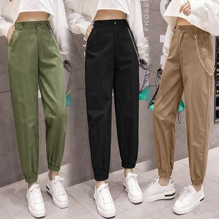 Elastic Cuff Cropped Pants With Pants Chain