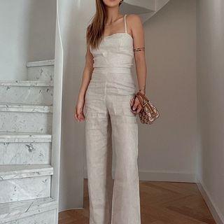 Spaghetti Strap Lace-up Back Jumpsuit