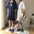 Tie-neck Ruffle Hem T-shirt Dress