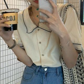Short-sleeve Contrast Trim Shirt Almond - One Size