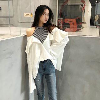 Mock Two-piece Cutout Long-sleeve Top