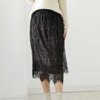 Reversible Lace Panel A-line Midi Skirt