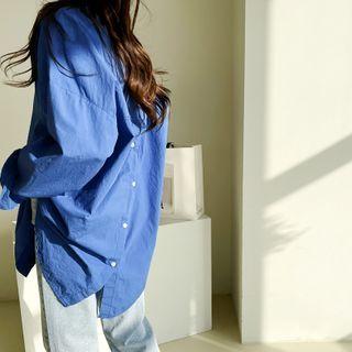 Button-back Oversize Shirt Blue - One Size