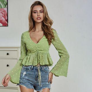 Bell-sleeve Drawstring Tie-dyed T-shirt