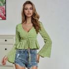 Bell-sleeve Drawstring Tie-dyed T-shirt