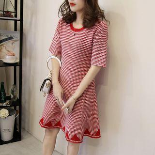 Houndstooth Short Sleeve A-line Dress