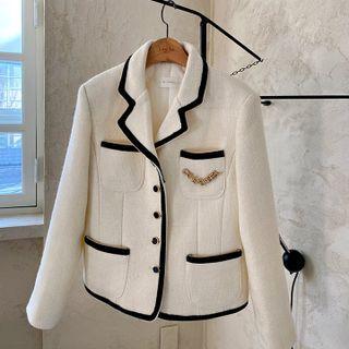 Contrast-trim Multi-pocket Tweed Blazer