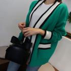 Open-front Color-block Cardigan Green - One Size