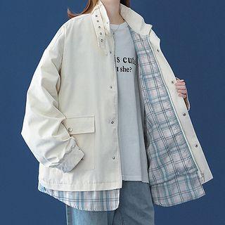 Mock Two Piece Gingham Panel Jacket