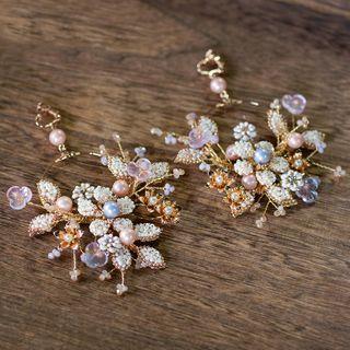 Wedding Branches Faux Pearl Hoop Dangle Earring 1 Pair - Clip-on Earrings - Gold - One Size