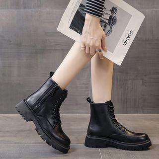 Low-heel Lace-up Faux-leather Short Boots